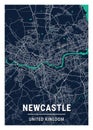 Newcastle - United Kingdom Blue Dark City Map