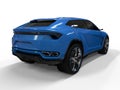 The newest sports all-wheel drive blue premium crossover in a white background. 3d rendering.