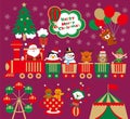 Christmas with Amusement park.Funny Santa Claus with animals in a toy train.