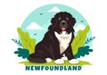 Newfoundland Dog Animals Vector Illustration with Black, Brown or Landseer Color in Flat Style Cute Cartoon Nature Background Royalty Free Stock Photo