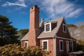 newly added brick chimney to a cape cod home Royalty Free Stock Photo