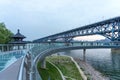 Newly built Glass Trestle Bridge is beside the Nanjing Yangtze River Bridge.