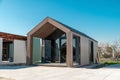 Newly built metal framed building with siding. Construction of a new tiny house. selective focus Royalty Free Stock Photo