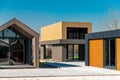 Newly built metal framed building with siding. Construction of a new tiny house. selective focus Royalty Free Stock Photo