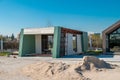 Newly built metal framed building with siding. Construction of a new tiny house. selective focus Royalty Free Stock Photo