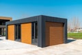 Newly built metal framed building with siding. Construction of a new tiny house. selective focus Royalty Free Stock Photo