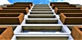 Newly built multi-family house. View from below on the background of clouds. Poor faÃÂ§ade with wooden balconies. 3d rendering Royalty Free Stock Photo