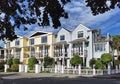 Newly built terrace houses in small Canterbury town of Akaroa in New Zealand Royalty Free Stock Photo