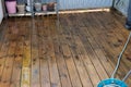 Newly cleaned wooden deck of a porch.. Royalty Free Stock Photo