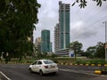 Newly constructed commercial skyscrapers and empty land for ri criation ground in front Sanpada cercal Navi mumbai
