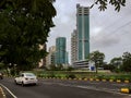 Newly constructed commercial skyscrapers and empty land for ri criation ground in front Sanpada cercal Navi mumbai