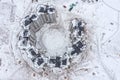 Newly constructed high-rise apartment buildings in residential area. aerial view in wintertime Royalty Free Stock Photo