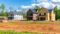 Newly constructed homes in a bright sunny field showcasing modern architectural designs Royalty Free Stock Photo