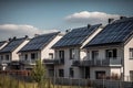 Newly constructed homes with solar panels on the roof.