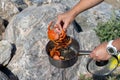 Newly cooked crabs. Fresh catch cooked in nature right by the fishing site