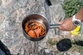 Newly cooked crabs. Fresh catch cooked in nature right by the fishing site