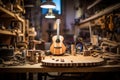 A newly hand-made guitar in the workshop