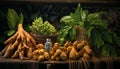 newly harvested ginger roots and their vibrant leaves