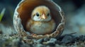 Newly hatched chick emerging from its shell, showcasing its soft feathers and curious expression. This moment captures Royalty Free Stock Photo