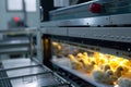 Newly hatched chicks in a high-tech incubator on a chicken farm