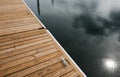 Newly installed timber built jetty seen on a harbour in a North American harbour.