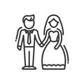 Newly Married Couple - line design single isolated icon