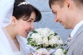 The newly married couple looking at each other Royalty Free Stock Photo