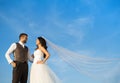 Newly married couple portrait with blue sky Royalty Free Stock Photo