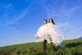 Newly married couple portrait with blue sky Royalty Free Stock Photo