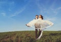 Newly married couple portrait with blue sky Royalty Free Stock Photo