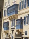 Newly Painted Blue Traditional Maltese Balconies Royalty Free Stock Photo