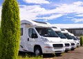 Newly produced motorhomes on a car park in a vehicle factory