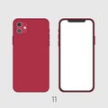 Newly released Red Smartphone 11, frond and back sides isolated on gray.