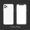 Newly released White Smartphone 11 Pro, frond and back sides isolated on gray.