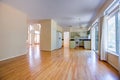 Newly remodeled finished kitchen with oak cabinet and floor Royalty Free Stock Photo