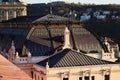 Renovated classic clay tile mansard roof in the Royal castle district in Budapest Royalty Free Stock Photo