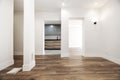 Newly renovated empty living room with white painted walls,