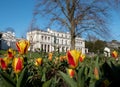 Gunnersbury Estate, once owned by the Rothschild family, in Ealing, west London UK. Tulips in foreground.