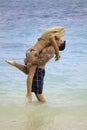 Newly wed couple on the beach Royalty Free Stock Photo