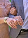 Newly wed couple& x27;s hands  with wedding rings Royalty Free Stock Photo