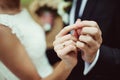 Newly wed couple's hands with wedding rings