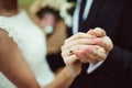 Newly wed couple's hands with wedding rings