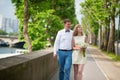 Newly-wed couple walking together in Paris Royalty Free Stock Photo