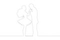 Newly wed pair countur line drawing outline wedding vector illustration.