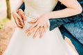 Newly Weds Hands Showing Brand New Shiny Wedding Rings Royalty Free Stock Photo