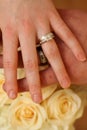 Newly Weds With Rings and Roses Royalty Free Stock Photo