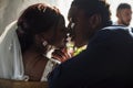 Newlywed African Descent Bride Kissing Groom Wedding Celebration Royalty Free Stock Photo