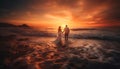 Newlywed couple enjoys romantic sunset on tropical beach generated by AI Royalty Free Stock Photo