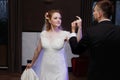 Newlywed couple first dance at ballroom, bride and groom dancing Royalty Free Stock Photo