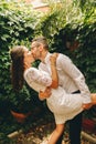 Newlywed couple kissing and dancing on their wedding day. Union and love concept Royalty Free Stock Photo